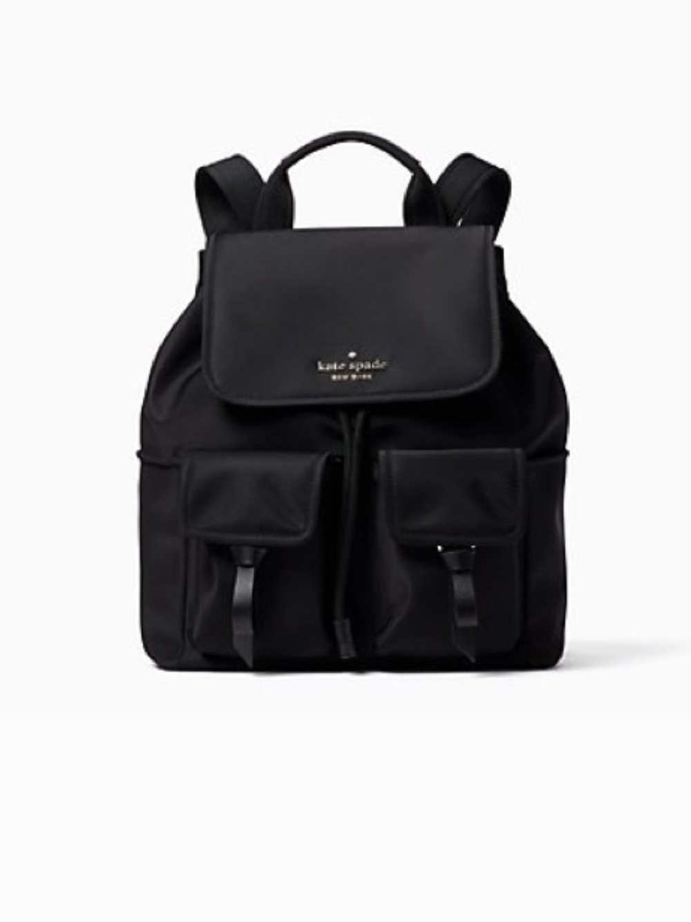 kate spade Black Nylon Flap Backpack with Front Pockets